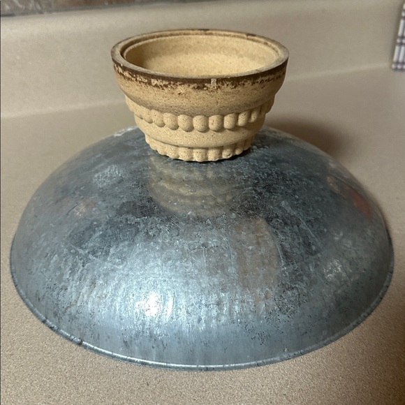 Metallic Gray Decorative Bowl with Cream Pedestal Base - Picture 4 of 5